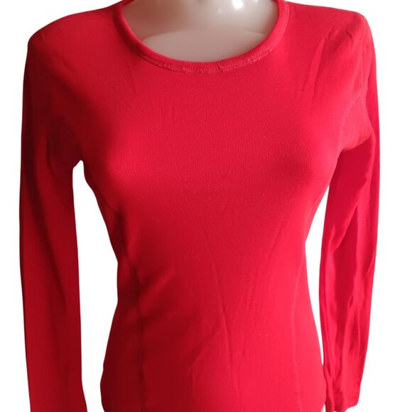 Womens T-shirt Medium 1970's Vintage Red Long Sleeve Glam Top Acrylic Crew Neck - Picture 1 of 5